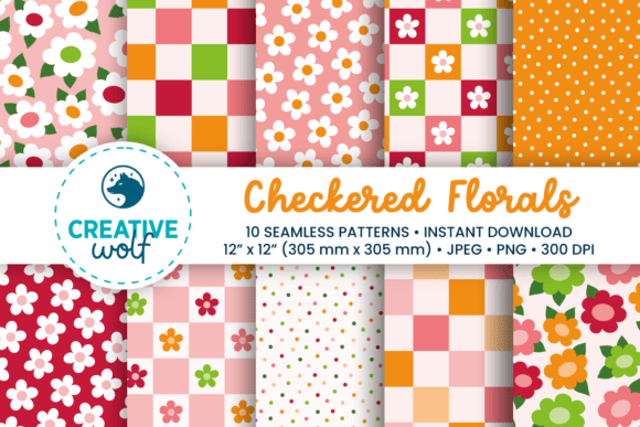 Download Checkered Florals Seamless Patterns - Red Collection