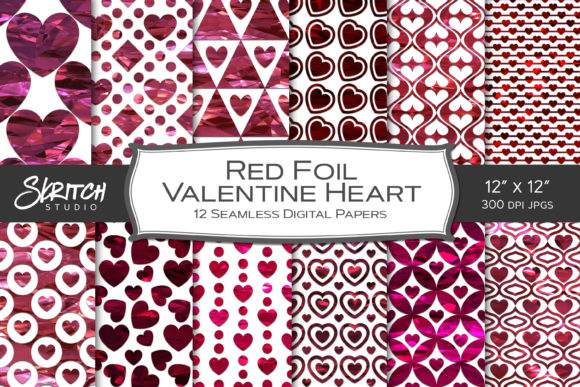 Download Red Foil Valentine Hearts Digital Paper - Premium Resources