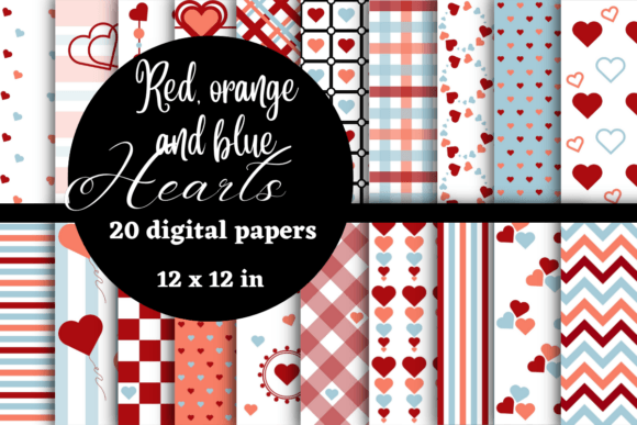 Download Red,orange and Blue Hearts Digital Paper - Hearts digital paper Collection
