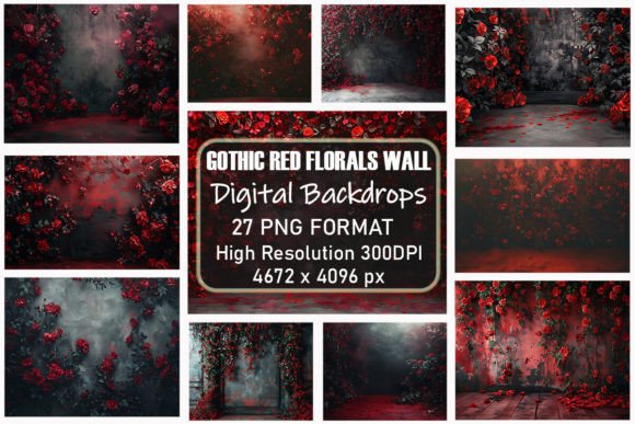 Download Gothic Red Flowers Wall Digital Backdrop - Red Collection