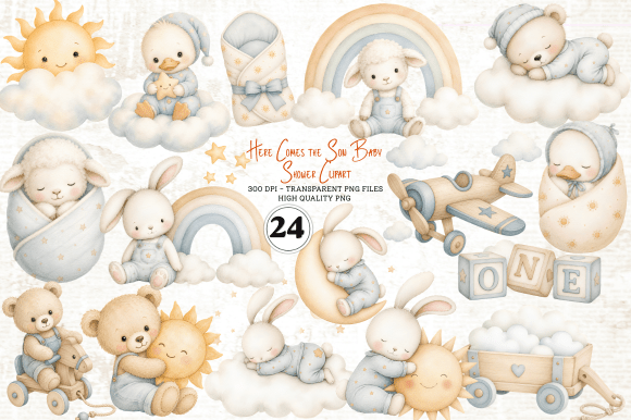 Download Here Comes the Son Baby Shower Clipart - Shower Collection