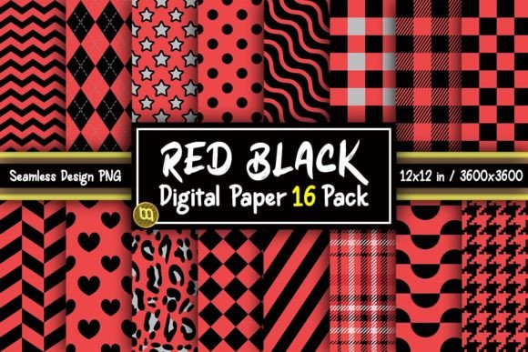 Download Red&amp;Black Digital Paper Pattern 16 Pack - Red Collection