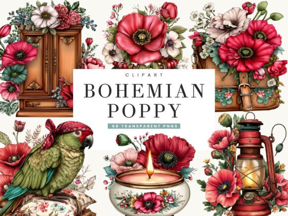 Download Bohemian Poppy Flower Clipart Bundle - Bohemian Collection