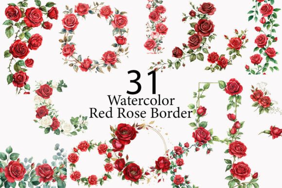 Download Red Rose Border Watercolor Clipart  - Red Collection