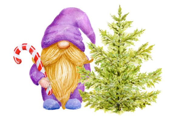 Download Gnome Christmas Tree Watercolor Painting - Gnome christmas Collection