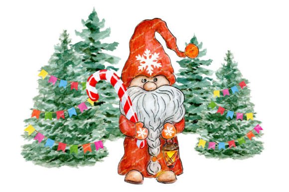 Download Gnome Christmas Tree Watercolor Painting - Gnome christmas Collection