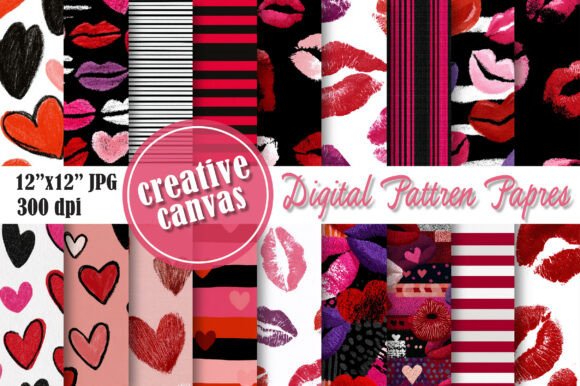 Download Valentine Lips &amp; Hearts Digital Paper - Premium Bundle