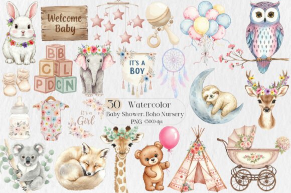 Download Baby Shower Clipart,Boho Nursery Clipart - Shower Collection