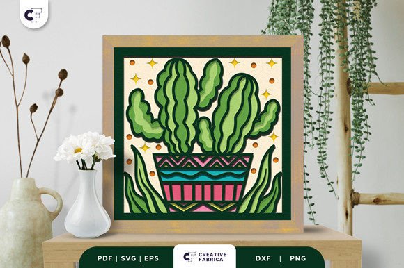 Download Potted Cacti Plant 3D Layered Paper Cut - Red Collection