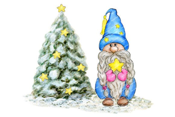 Download Gnome Christmas Tree Watercolor Painting - Gnome christmas Collection