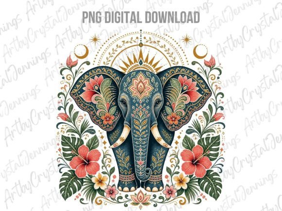 Download Floral Bohemian Floral Elephant PNG - Bohemian Collection