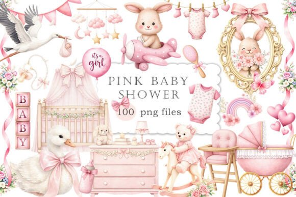 Download Pink Baby Shower Clipart Watercolor PNG - Shower Collection