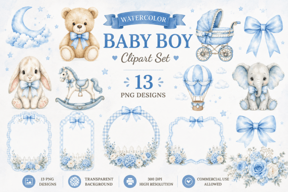 Download Blue Nursery Watercolor Baby Shower - Shower Collection