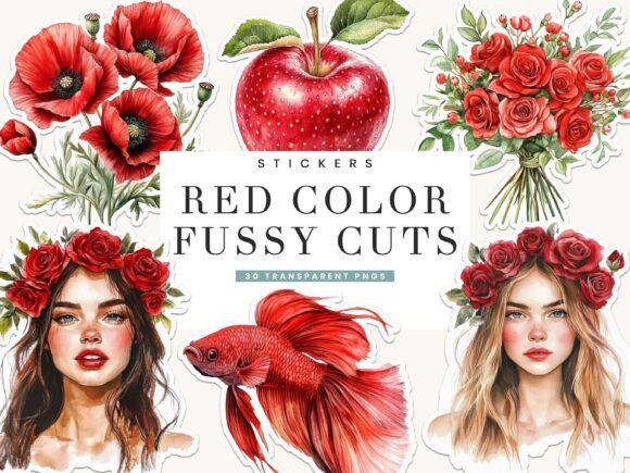 Download Red Color Fussy Cuts Stickers - Red Collection