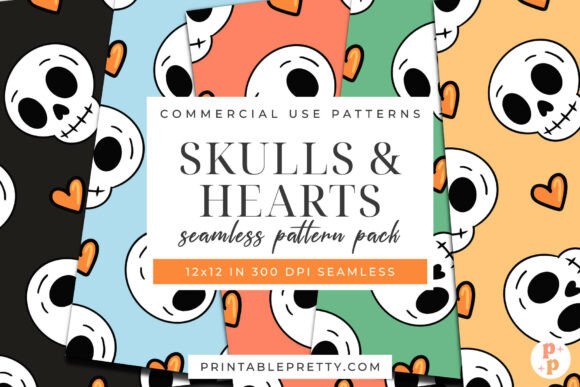 Download Playful Skulls and Hearts Digital Paper - Hearts digital paper Collection